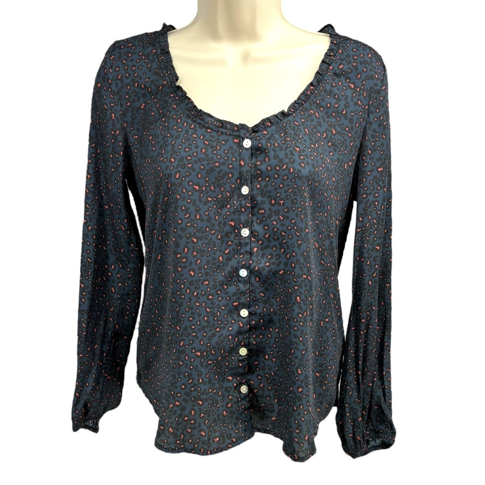 Dolan Anthropologie Leopard Print‎ Button Blouse Sheer Back Long Sleeve Sz XS